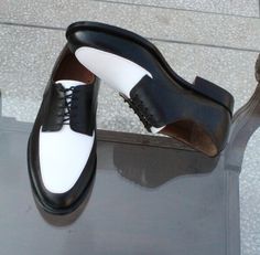 LeatherLooms Handmade Classic Black/White Oxford Lace up Dress Shoes For Men on Storenvy White Formal Oxfords, Fitted White Leather Shoes With Almond Toe, White Fitted Leather Shoes With Almond Toe, Elegant White Leather Shoes For Summer, Classic White Leather Shoes For Summer, White Dress Shoes With Round Toe, Fitted White Dress Shoes With Leather Sole, White Fitted Dress Shoes With Almond Toe, White Fitted Almond Toe Dress Shoes