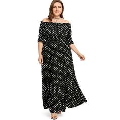 Plus Size Off-the-Shoulder Maxi Dress - Black - 3Q67612516 - Women's Clothing, Plus Size Women's Clothing  #PlusSizeWomensClothing #Women's #Clothing # #Plus #Size #Women's #Clothing Polka Dot Long Dress, Plus Size Long Dresses, Cheap Maxi Dresses, Polka Dot Maxi Dresses, Ankle Length Dress, Dress Stores Online, Maxi Dress Online, Plus Size Maxi Dresses, Plus Size Womens Clothing