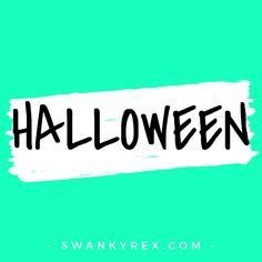 the word halloween written in black on a green background