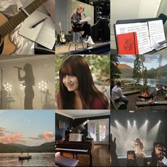 a collage of photos with people and musical instruments