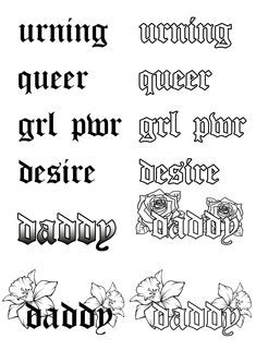 some type of font that is black and white with flowers on the bottom right hand corner