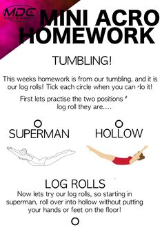 a poster with instructions for how to do a mini - acro homework workout