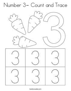 the number 3 count and trace worksheet for children to learn numbers, including three carrots