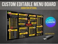 the custom editable menu board for any restaurant