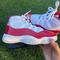 Fashion Cool Nice Fire Hot With Box Sporty Red Jordan Shoes With Air Cushioning, Red High-top Basketball Shoes With Air Cushioning, Red High-top Jordan Shoes With Air Cushioning, Jordan 11s Cherry, Jordan 11s, Cherry Red Color, Shoes Jordan, Jordan Red, Jordans For Men