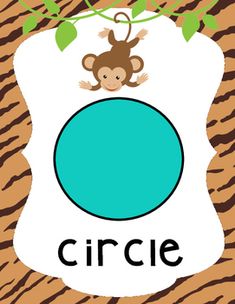 an animal print with the word circle and a monkey hanging from a tree branch on top of it