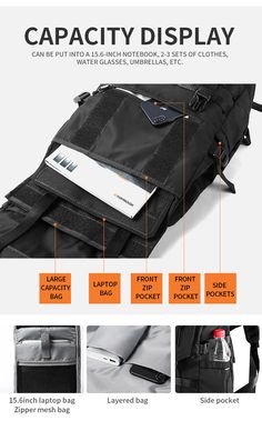 Product information: Bag internal structure: interlayer zipper bag Opening method: zipper Material: Polyester Style: urban simplicity Lining texture: Oxford spun Color: cool black (main picture Waterproof degree: water repellent Accommodates computer size: 16 inches Packing list: Backpack*1 Multifunctional Nylon Backpack For Streetwear, Multifunctional Black Bags For Events, Functional Waterproof Backpack For Streetwear, Techwear Nylon Bag For Outdoor Use, Outdoor Techwear Nylon Bags, Nylon Techwear Backpack For Outdoor Activities, Techwear Nylon Bags For Outdoor, Techwear Outdoor Nylon Bag, Black Techwear Bag With Zipper Closure