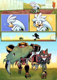 sonic the hedgehog and other cartoon characters are depicted in this comic strip, which features two