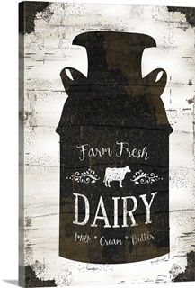 a black and white painting with the words dairy on it's side, in front of an old wooden background