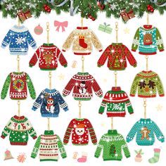 christmas sweaters hanging from a tree