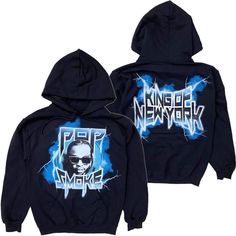 Remember The King Of New York With This Hoodie. Features The Late Rapper And "Pop Smoke" On The Front With Lightning Detail And "King Of New York" On The Back. * Pop Smoke Men's Hoodie By Hot Topic * Front And Rear Graphic Print * Inner Fleece Material * Front Kangaroo Pocket * Drawstring Cord * Ribbed Cuff Hem * Long Sleeve * 50% Cotton; 50% Polyester * Officially Licensed Pop Smoke Merchandise * Imported * Mpn Popsmokehood Blue Hip Hop Sweatshirt For Streetwear, Fan Apparel Sweatshirt With Ribbed Cuffs For Streetwear, Streetwear Fan Apparel Sweatshirt With Ribbed Cuffs, Streetwear Fan Apparel Hoodie, Pre-shrunk Black Hoodie For Winter, Black Pre-shrunk Hoodie For Winter, Black Pre-shrunk Hooded Top, Winter Black Pre-shrunk Hoodie, Band Merch Pre-shrunk Sweatshirt For Streetwear