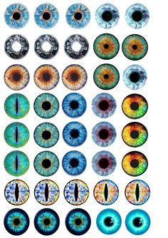 an assortment of different colored eyeballs in various shapes and sizes, including the iris