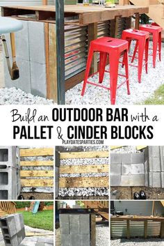 Cinder Blocks Diy, Building A Shed Roof, Bar En Plein Air, Diy Outdoor Bar, Cinder Blocks, Back Deck Decorating, Steel Roofing, Roofing Diy, Deck Decorating Ideas