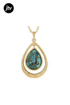 16x12mm Pear Blue Composite Turquoise 18k Yellow Gold Over Sterling Silver Pendant With 18" Singapore Chain. Measures Approximately 1.45"L x 0.84"W. 2" Extender. Lobster Claw Clasp. This Product Contains Composite Turquoise. This Means Separate Pieces Of Turquoise Were Bound Together. Yellow Gold Cabochon Teardrop Pendant Necklace, Gold Oval Turquoise Gemstone Necklace, Elegant Gold Turquoise Necklace With Oval Pendant, Gold Cabochon Teardrop Pendant, Gold Cabochon Teardrop Pendant Jewelry, Elegant Turquoise Jewelry, Tarnish Resistant, Gold Teardrop Cabochon Jewelry, Turquoise Teardrop Jewelry For Anniversary, Gold Turquoise Pendant Necklace With Cabochon