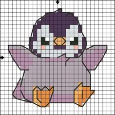 a cross stitch pattern with an image of a penguin