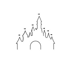 a drawing of a castle with arrows going up and down the side, on a white background