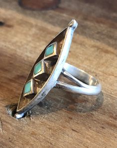 Sterling Silver and turquoise inlay ring size 6 Luxury Sterling Silver Turquoise Ring With Inlay, Luxury Turquoise Inlay Ring In Sterling Silver, Unique Turquoise Open Ring, Unique Open Turquoise Ring, Unique Inlay Ring Jewelry, Adjustable Inlay Jewelry Ring, Unique Turquoise Inlay Ring, Southwestern Style Ring With Patina, Turquoise Open Ring Stamped 925