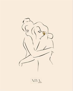 two people hugging each other in front of a beige background with the word ny on it