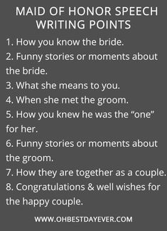 the maid of honor speech for writing points