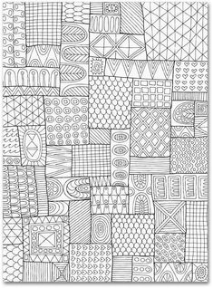 a black and white drawing of many different patterns on the surface, with one line drawn in