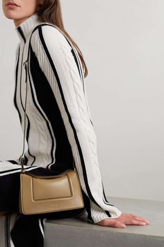 WANDLER Penelope micro leather shoulder bag | NET-A-PORTER Chic Structured Beige Shoulder Bag, Luxury Beige Flap Bag For Work, Designer Beige Satchel For Work, Designer Beige Satchel For Workwear, Luxury Cream Shoulder Bag For Work, Fancy Bags, Black White Fashion, White Fashion, Net A Porter