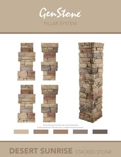 the desert sunrise stacked stone pillar is shown in three different colors and sizes, along with other