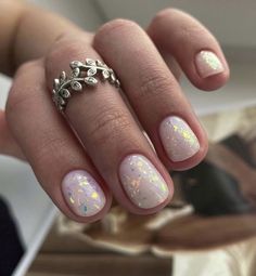 Short Nails Ideas for New Year 2024 - Acrylic, Gel, and Classy Designs Dip Powder Nails Glitter, Silver Foil Nail Art, Short Gel Nails, Simple Gel Nails, Get Nails, New Year's Nails, Classy Nails, Nail Manicure