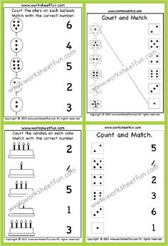 four worksheets for counting numbers to 10