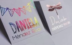 two greeting cards with the words dandeli and memeez river written on them