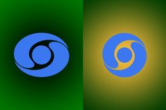 two circular logos, one in blue and the other in green with yellow highlights on them