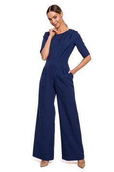 Suit Model, Jumpsuit Navy Blue, Posh Style, Outwear Women, Wide Legs, Mens Casual Outfits, Elbow Length Sleeve, Chic Boutique, Wide Leg Jumpsuit