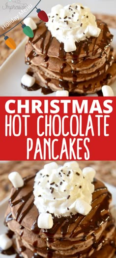 christmas hot chocolate pancakes with whipped cream on top