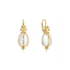 Temple St. Clair Classic Amulet Earrings Elegant Yellow Gold Cabochon Earrings, Elegant Drop Earrings With Cabochon, Elegant Clear Gemstone Jewelry, Luxury Clear Earrings For Formal Events, Elegant Clear Pierced Jewelry, Timeless Gold Gemstone Earrings, Elegant Clear Earrings, Natural Rock, Rock Crystal