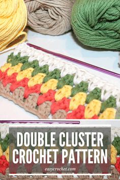 the crochet pattern for double clusterer afghans is shown in different colors