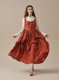 Corset Layering, Elegant Dresses Evening, Rococo Dress, Linen Layers, Dyed Linen, Cape Dress, Red Midi Dress, Flowy Skirt, Wool Dress