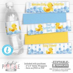 water bottle labels with rubber ducks on them for kids'birthdays or baby showers