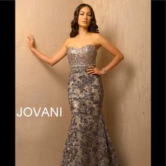 Jovani Sexy Long Mermaid Gown Features A Strapless Neckline With Beautiful Beading At The Top Bodice And Intricate Beaded Embroidery At The Skirt. New With Tags In Its Original Bag. Jovani Dress, Jovani Dresses, Evening Gown Dresses, Designer Evening Dresses, Fabulous Dresses, Evening Gowns Formal, Designer Gowns, Formal Evening Dresses, Cheap Dresses