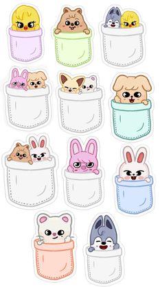 stickers with dogs and rabbits in the pocket