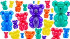 there are many different colored teddy bears together