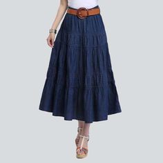 Elevate your wardrobe with our 2023 Spring-Summer Y2K-inspired long flare denim skirt! This eye-catching piece features a high-waist. tiered design with an embroidered y2k pattern. sanded finish. and a rubber closure for a perfect fit. Get ready to make heads turn with this timeless masterpiece!Why You'll Fall In Love Y2K Vibes: This statement piece is a vibrant tribute to the millennium's legendary fashion sense. High-Waist Design: Crafted to flatter your figure. the high-waist fit is perfect f Spring Flared Cotton Skirt, Flared Denim Skirt For Summer, Casual Flare Skirt In Cotton, Casual Flare Skirt For Summer, Flared Lined Skirt For Summer, Denim Blue Cotton Ruffled Skirt, Denim Blue Tiered Cotton Skirt, Cotton Denim Blue Tiered Skirt, Casual Flare Skirt With Lining