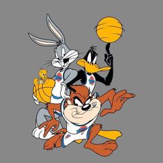 cartoon characters playing basketball with each other