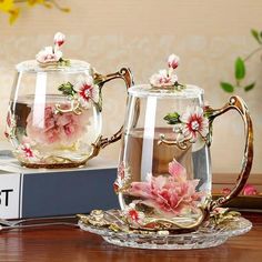 طقم شاي, Drinks Tea, Rose Tea Cup, Tafel Decor, Tea Tumbler, Glass Tea Cups, Bohol, Heat Resistant Glass, Glass Cups