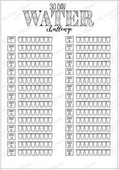 the 30 day water challenge is shown in black and white, with glasses on it