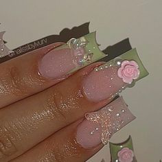 Instgram @chillybarbz Quinceanera Nails, Nails Green, Pretty Gel Nails, Really Cute Nails, Spring Nail