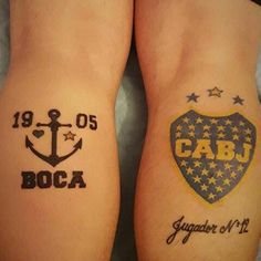 two people with matching tattoos on their legs