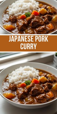 japanese pork curry in a bowl with rice and carrots