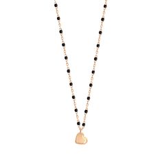 Gigi Clozeau - Lucky Heart Mini Gigi Black necklace, Rose Gold, 15.7 Vca Necklace Black, Rose Gold Heart Beads Necklace, Elegant Rose Gold Necklaces With Charms, Rose Gold Heart Beads Pendant Necklace, Rose Gold Heart Beaded Pendant Necklace, Rose Gold Heart Pendant Necklace With Beads, Luxury Heart-shaped Necklace With Delicate Chain, Dainty Rose Gold Heart Beads Necklace, Elegant Black Charm Necklace