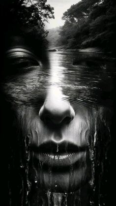 a woman's face is submerged in water