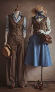 From FEMKIT on Tik tok European Vintage Fashion, Brown With Blue Outfit, Brown Vintage Outfit, Train Conductor Outfit For Women, Academic Fashion Woman, Howl Pendragon Inspired Outfit, Time Travel Aesthetic Outfits, Inspired Outfits Character, Old French Fashion