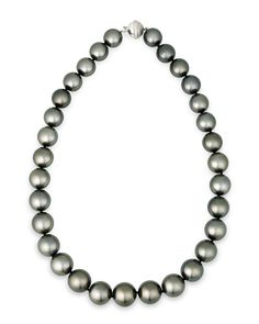 Thirty-one lustrous Tahitian pearls measuring between 14.6mm and 12mm bring a classic elegance to this necklace. Pearls such as these that hail from the warm waters of the South Pacific are highly prized for their color and eye-catching luster. Farmed from the Pinctada margaritifera, or black-lipped oyster, these pearls possess the darkest, most vibrant coloring of any other pearl. The oyster itself is among the largest known, resulting in monumental pearls that boast a bold, unrivaled beauty. A Diamond Ribbon, Tahitian Pearl Necklace, Jewelry For Sale, Future Outfit, Tahitian Pearls, Cute Necklace, South Pacific, Thirty One, Classic Elegance